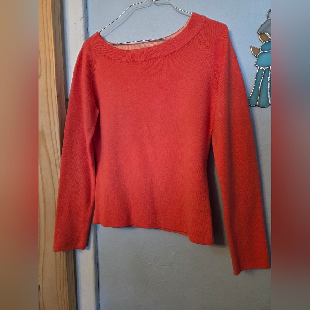Pierre Cardin Coral-Orange Scoop Neck Knit Sweater